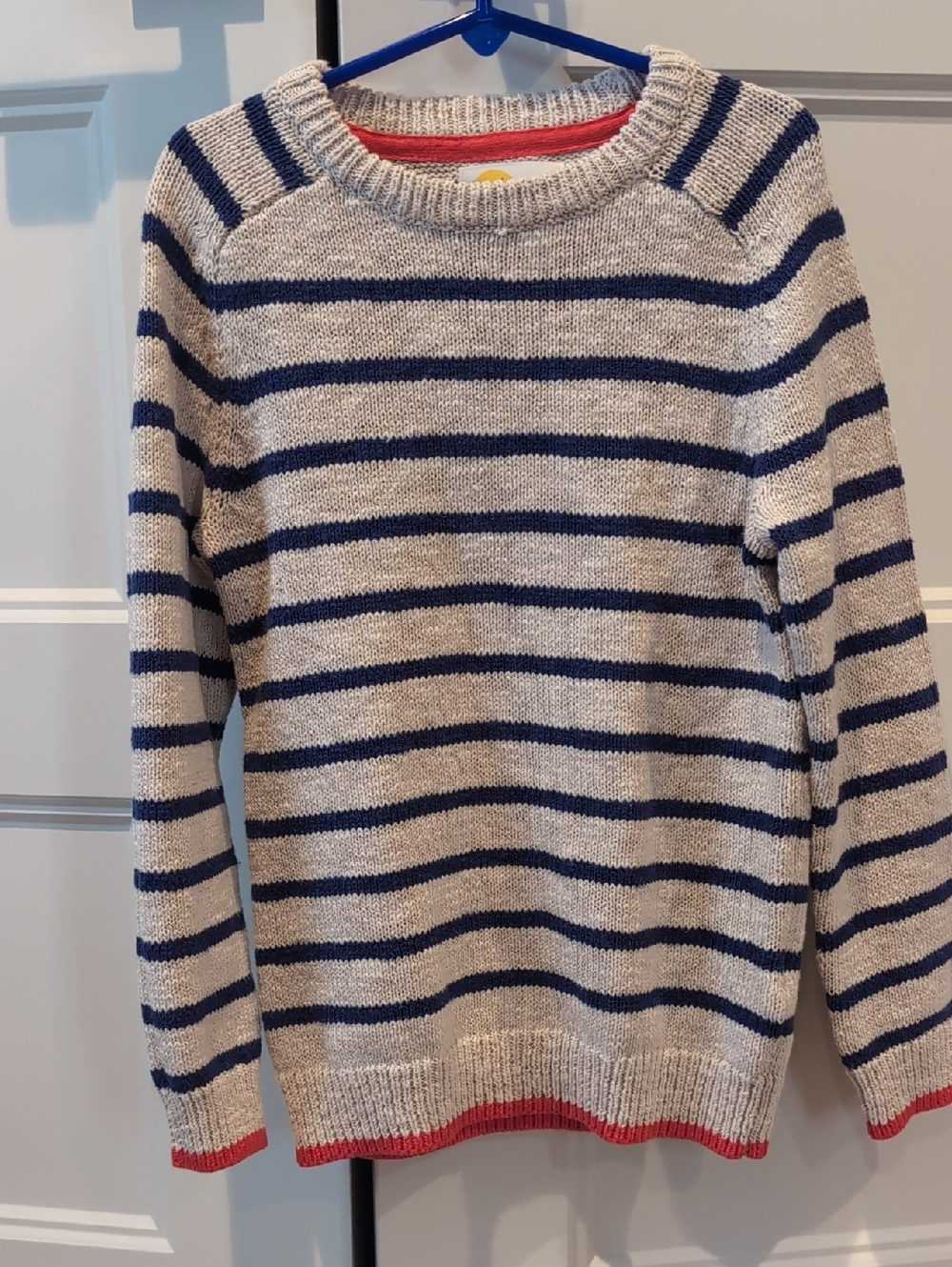 Boden Cream and Navy Striped Kids' Sweater with Red Accent